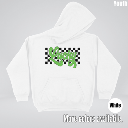 Lucky Cursive Checkered Retro – Saint Patrick’s Day Youth Hoodie