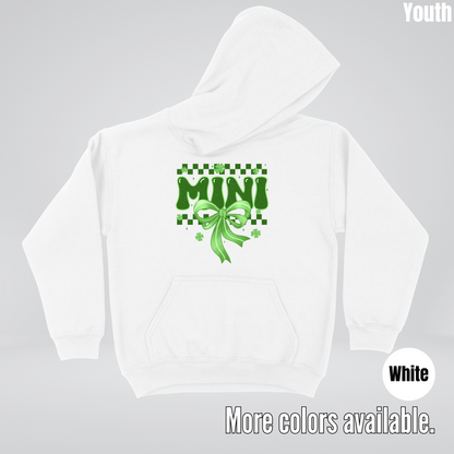 Mini Coquette Green Bow Checkered Retro Four Leaf Clovers Youth Hoodie