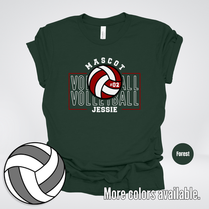 Custom Mascot, Number, & Name - Maroon - Volleyball Design 2 T-Shirt