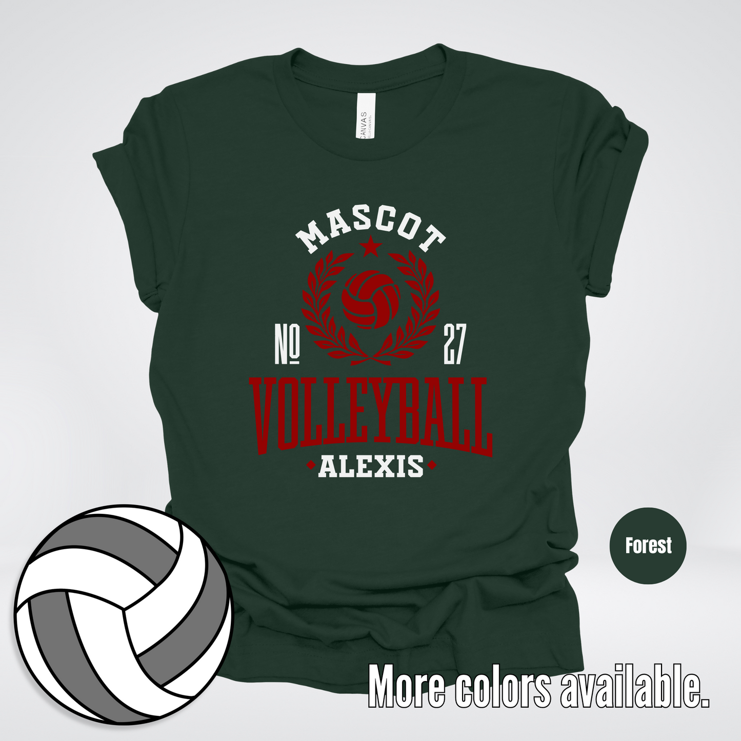 Custom Mascot, Number, & Name – Maroon - Volleyball Design 47 T-Shirt