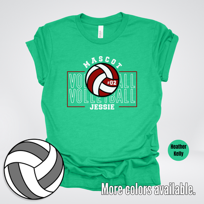 Custom Mascot, Number, & Name - Maroon - Volleyball Design 2 T-Shirt