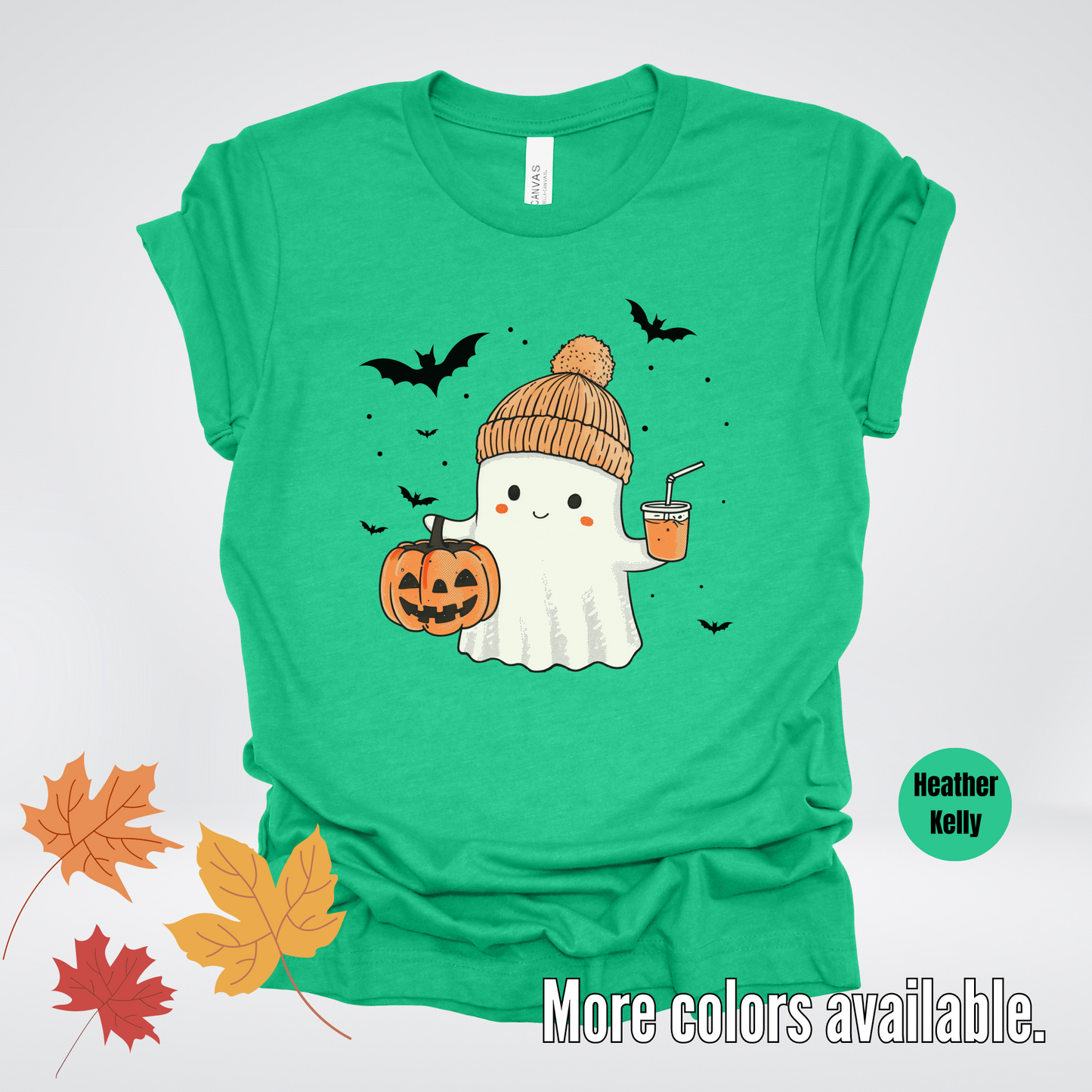 Cute Fall Ghost with Pumpkin And Bats T-Shirt