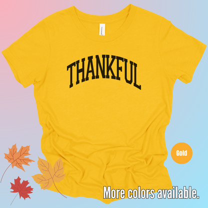 Thankful Varsity Youth T-Shirt - Black Design