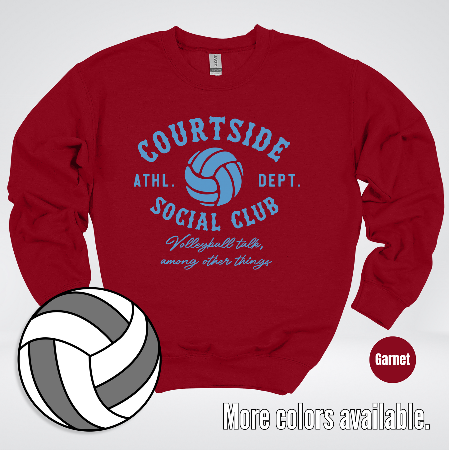 Courtside Social Club – Light Blue – Volleyball Design Crewneck Sweatshirt