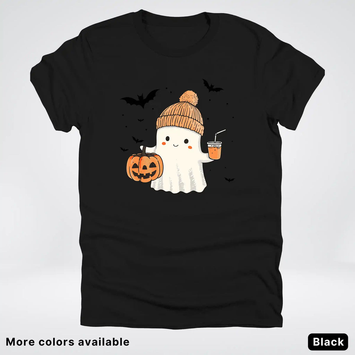 Cute Fall Ghost with Pumpkin And Bats T-Shirt