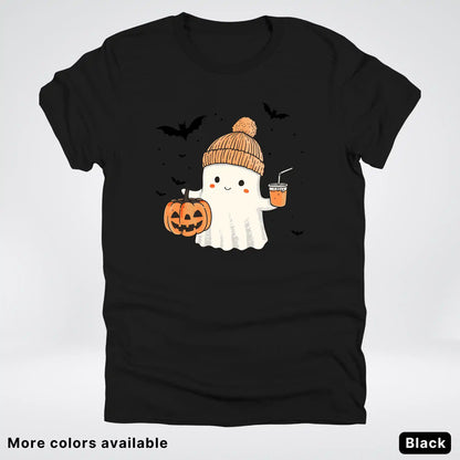 Cute Fall Ghost with Pumpkin And Bats T-Shirt