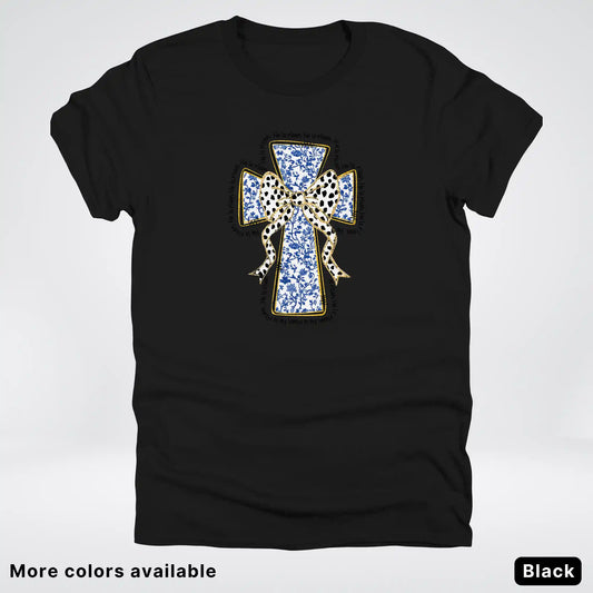 He Is Risen Cross – Blue Toile Easter Faith Graphic - T-Shirt