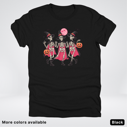 Skeleton Pink Out Witches Dancing Halloween - T-Shirt