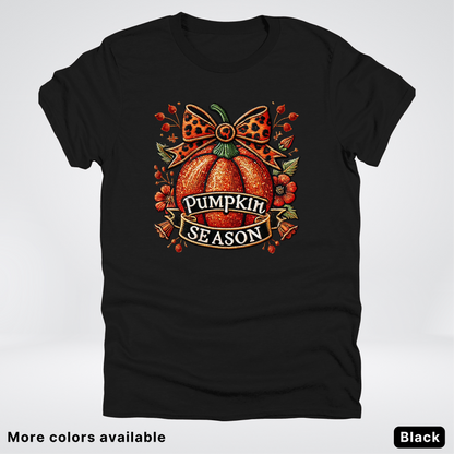 Pumpkin Season Leopard Print Bow Fall Autumn  - T-Shirts