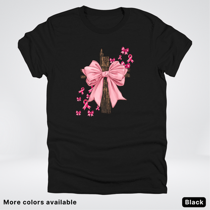 Pink Out Coquette Wooden Cross - T-Shirt