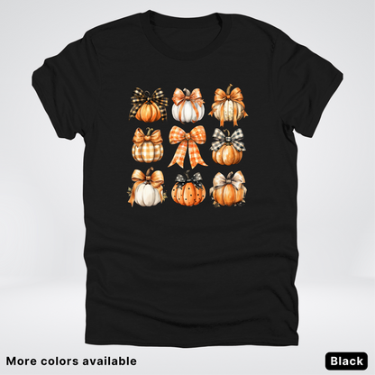 Flannel Bows & Pumpkin Coquette Fall Autumn - T-Shirt