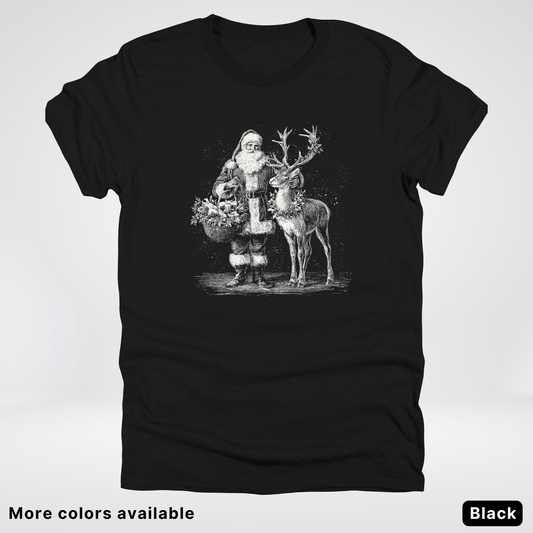 Vintage Santa and Reindeer - T-Shirt