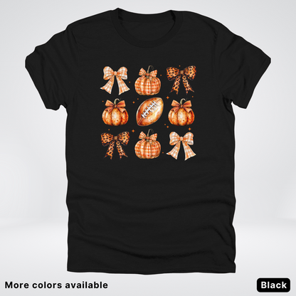 Football Coquette Ribbon Bow Plaid Pumpkin Fall - T-Shirt