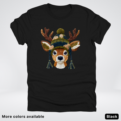 Cozy Winter Reindeer Hook Yard Faux Texture - T-Shirt
