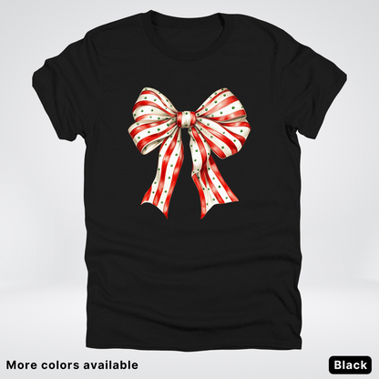 Peppermint Stripe Christmas Bow - T-Shirt