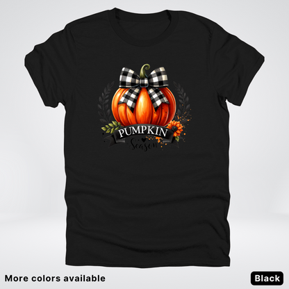 Pumpkin Season Black Plaid Bow - T-Shirt