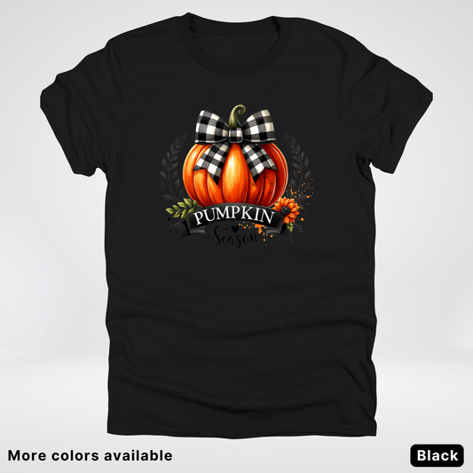 Pumpkin Season Black Plaid Bow - T-Shirt