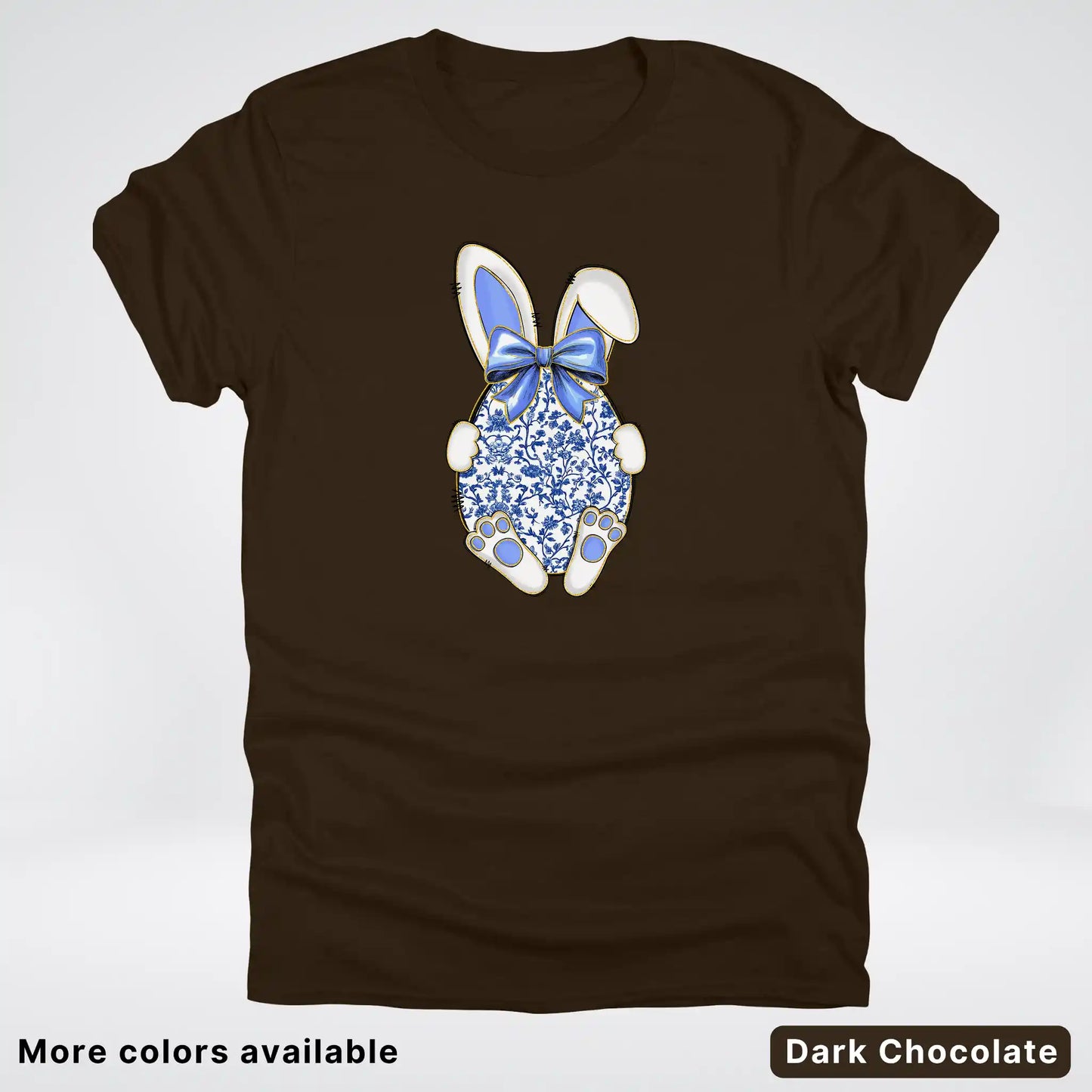 Blue Toile Easter Bunny – Porcelain Bow Bunny Spring Graphic- T-Shirt