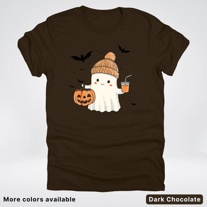 Cute Fall Ghost with Pumpkin And Bats T-Shirt