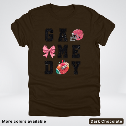 Game Day Pink Helmet Football & Bow - T-Shirt
