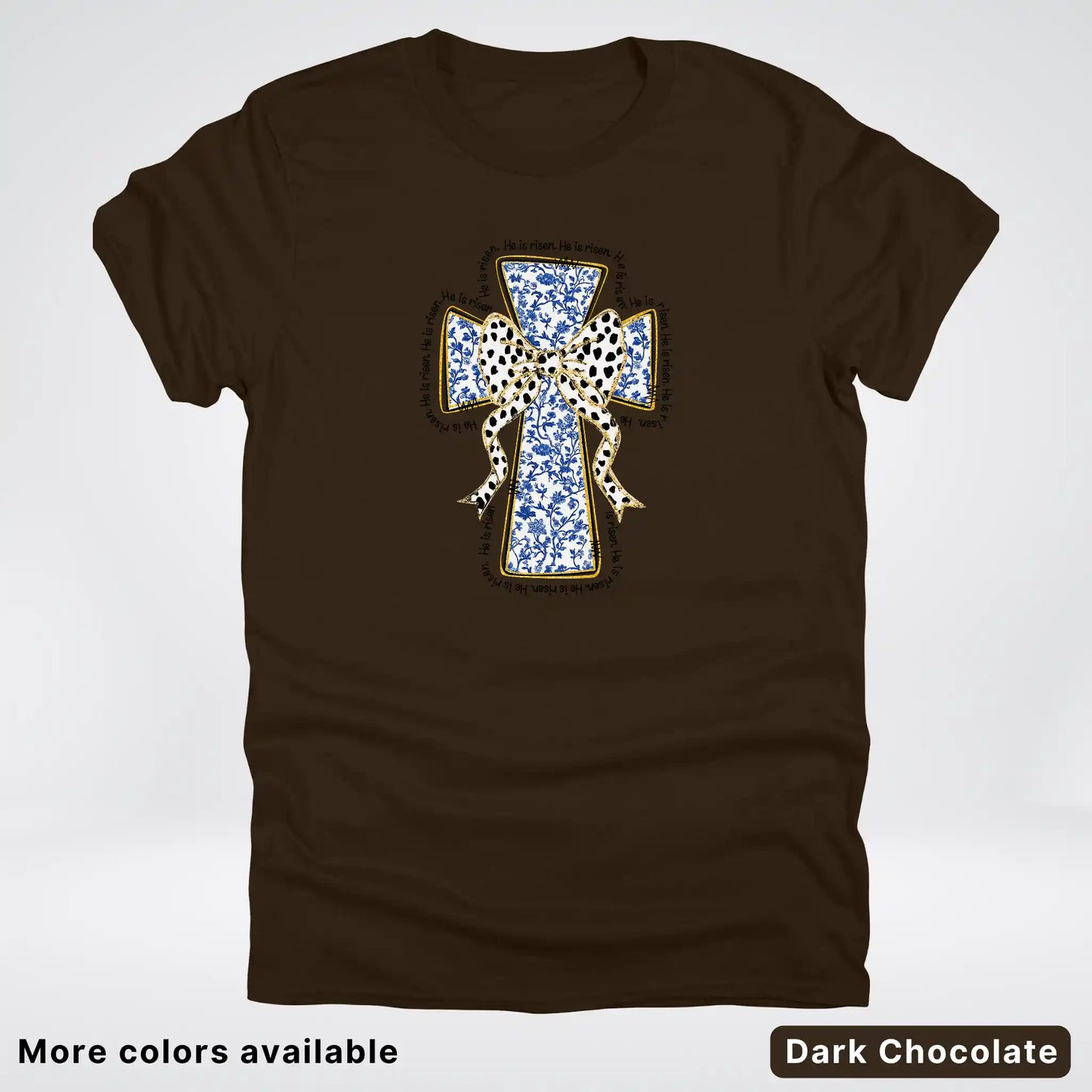 He Is Risen Cross – Blue Toile Easter Faith Graphic - T-Shirt
