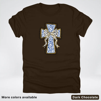 He Is Risen Cross – Blue Toile Easter Faith Graphic - T-Shirt