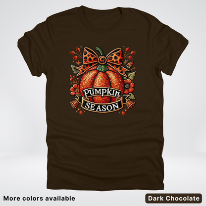 Pumpkin Season Leopard Print Bow Fall Autumn  - T-Shirts