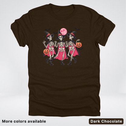 Skeleton Pink Out Witches Dancing Halloween - T-Shirt