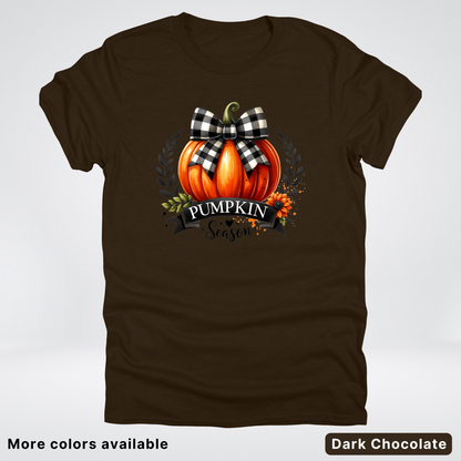 Pumpkin Season Black Plaid Bow - T-Shirt