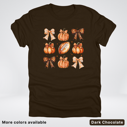 Football Coquette Ribbon Bow Plaid Pumpkin Fall - T-Shirt