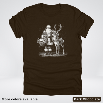 Vintage Santa and Reindeer - T-Shirt