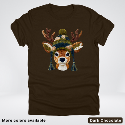 Cozy Winter Reindeer Hook Yard Faux Texture - T-Shirt