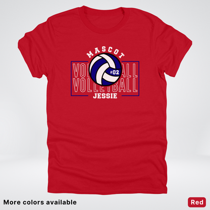 Custom Mascot, Number, & Name – Navy - Volleyball Design 13 T-Shirt