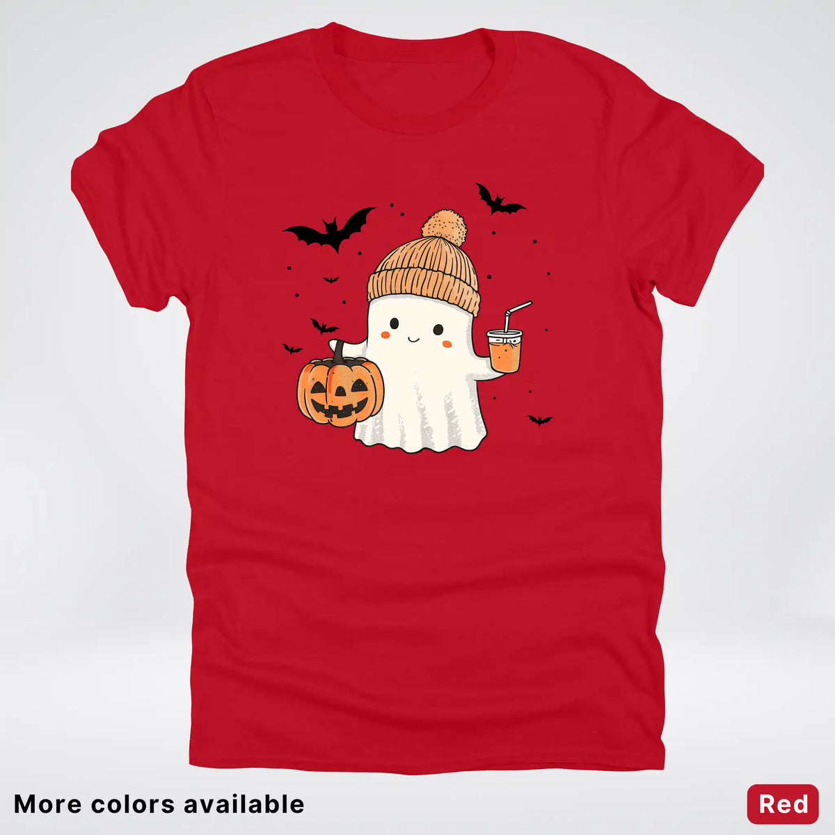 Cute Fall Ghost with Pumpkin And Bats T-Shirt