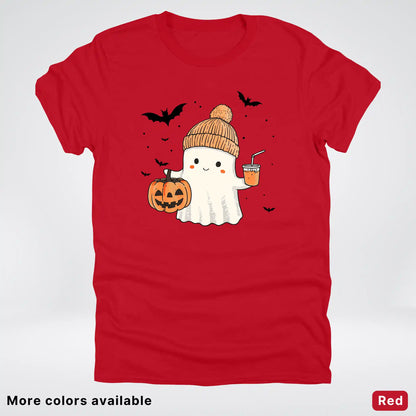 Cute Fall Ghost with Pumpkin And Bats T-Shirt