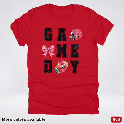 Game Day Pink Helmet Football & Bow - T-Shirt