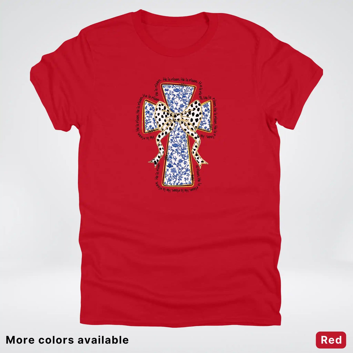 He Is Risen Cross – Blue Toile Easter Faith Graphic - T-Shirt