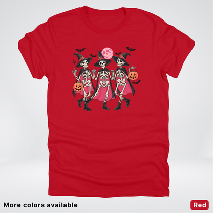 Skeleton Pink Out Witches Dancing Halloween - T-Shirt
