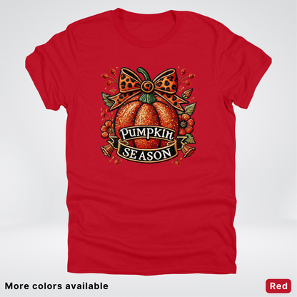 Pumpkin Season Leopard Print Bow Fall Autumn  - T-Shirts