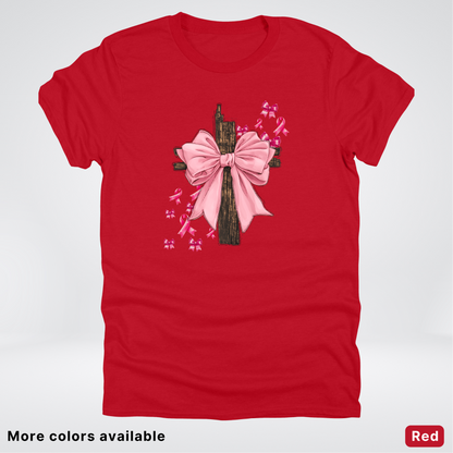 Pink Out Coquette Wooden Cross - T-Shirt