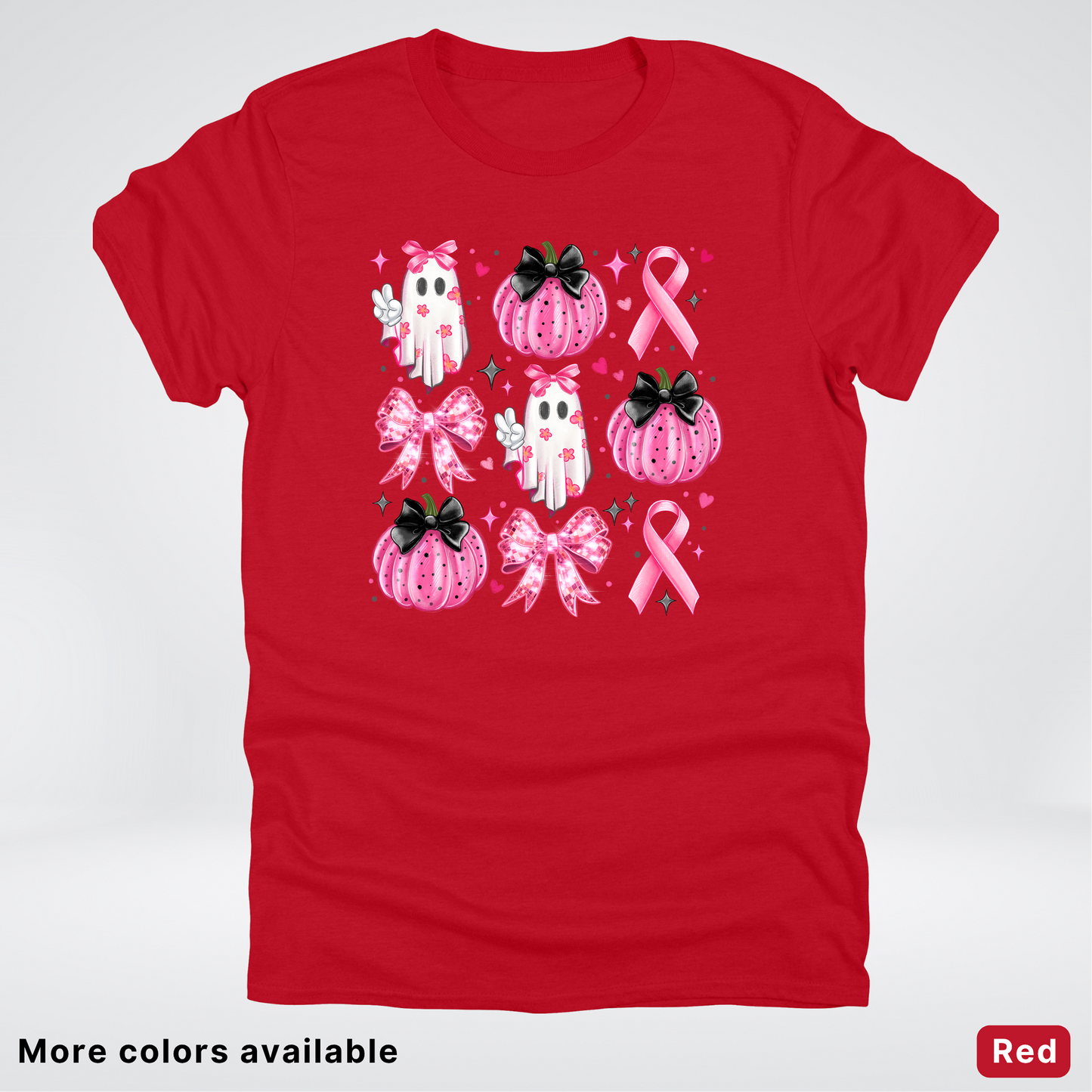 Ghost & Pink Out Pumpkins Coquette Cute Ghost Disco Bow - T-Shirt