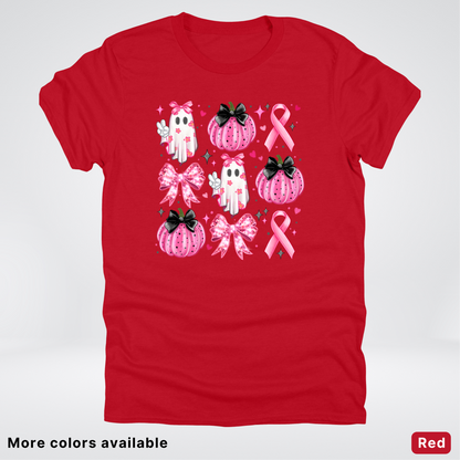 Ghost & Pink Out Pumpkins Coquette Cute Ghost Disco Bow - T-Shirt