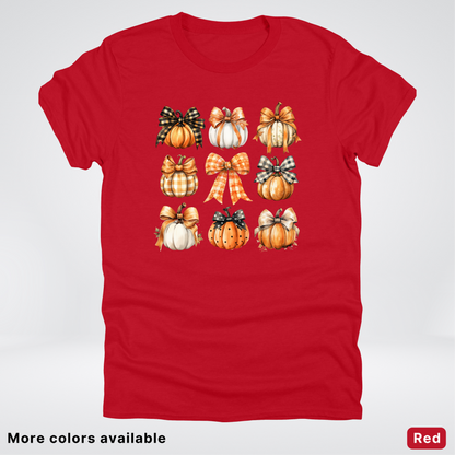 Flannel Bows & Pumpkin Coquette Fall Autumn - T-Shirt
