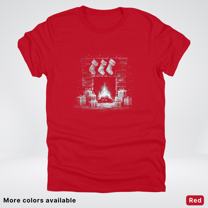 Vintage Christmas Fireplace Scene - T-Shirt