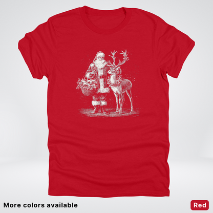 Vintage Santa and Reindeer - T-Shirt