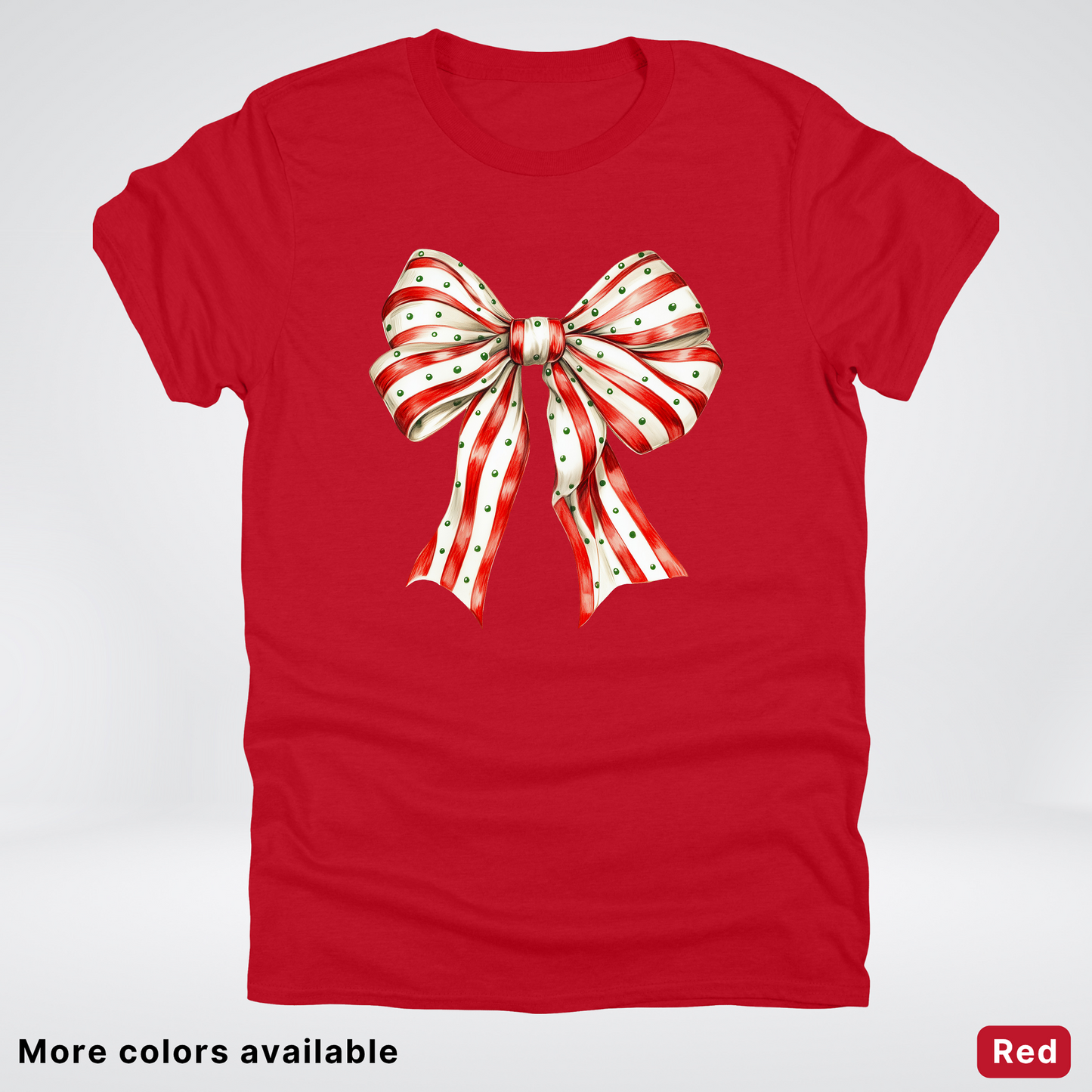 Peppermint Stripe Christmas Bow - T-Shirt