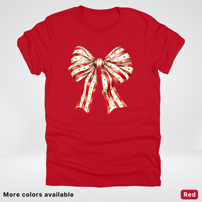 Peppermint Stripe Christmas Bow - T-Shirt