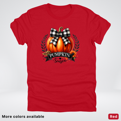 Pumpkin Season Black Plaid Bow - T-Shirt