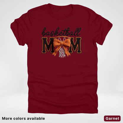Basketball Mom – Faux Crochet Bow Basketball Graphic T-Shirt
