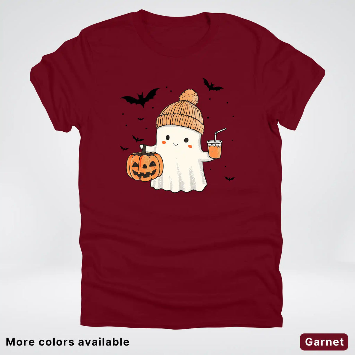 Cute Fall Ghost with Pumpkin And Bats T-Shirt